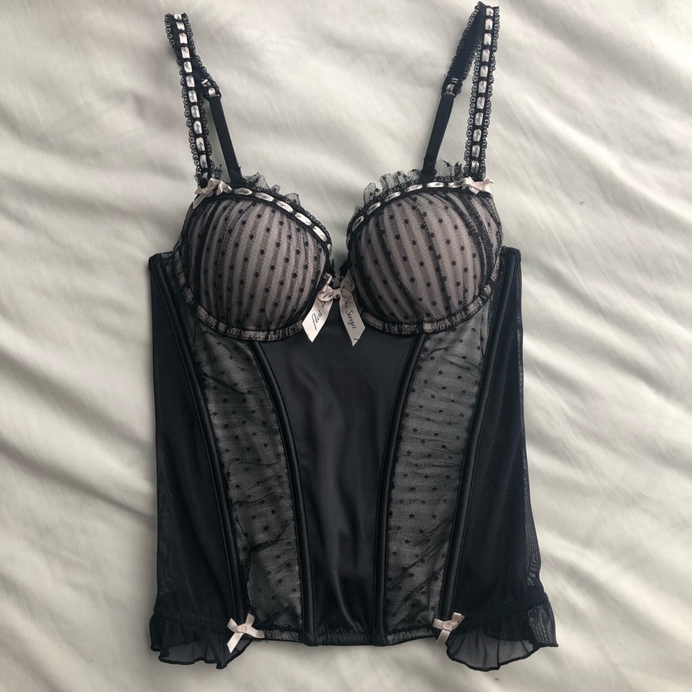 La SENZA Black Sheer Corset with Polka Dot Design - Picture 3 of 9